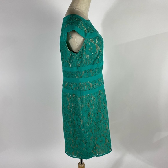 ADRIANNA PAPELL Kelly Green Lace Cap Sleeve Cocktail Sheath Dress US Womens 10 - Picture 7 of 9